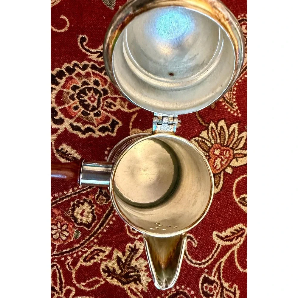 Silver Plate Chocolate Pot Turned Wood Side Handle; Retro Tableware